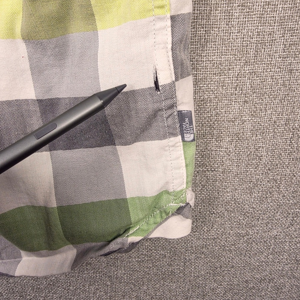The North Face Mens Green Grey Plaid Short Sleeve Button Down Shirt Large - Picture 7 of 8